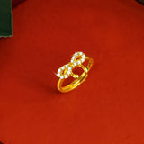 Heart Bow Women's Ring Micro Crystal Rhinestone Jewelry Gift 24K Golden Ring
