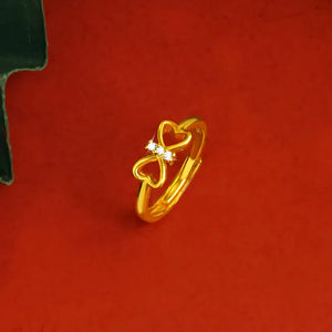 Heart Bow Women's Ring Micro Crystal Rhinestone Jewelry Gift 24K Golden Ring