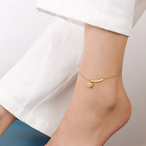 Smiley Face Tassel Anklet Foot Chain Smiling Titanium Steel