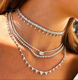 Silver CZ Heart Link Chain Necklace For Women