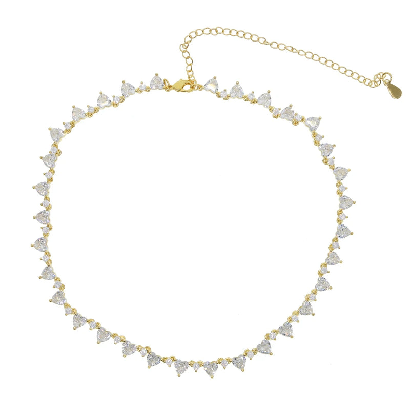 Silver CZ Heart Link Chain Necklace For Women