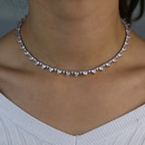 Silver CZ Heart Link Chain Necklace For Women
