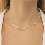 Silver CZ Heart Link Chain Necklace For Women