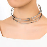 Golden Rigid Choker Necklaces Women Metal Line Torques Punk Chocker Collar