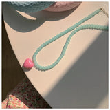 Goth Vintage Pink Heart Pendant Choker Necklace Y2K Jewelry