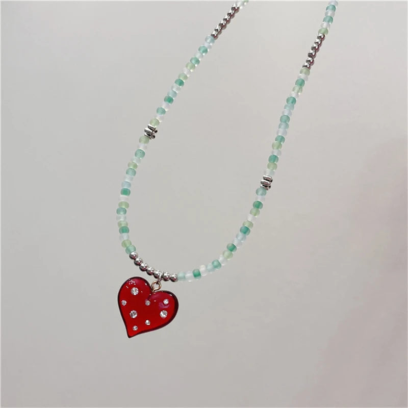 Vintage Heart Bow Pendant Necklace for Egirl