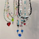 Vintage Heart Bow Pendant Necklace for Egirl