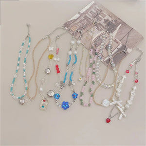Vintage Heart Bow Pendant Necklace for Egirl