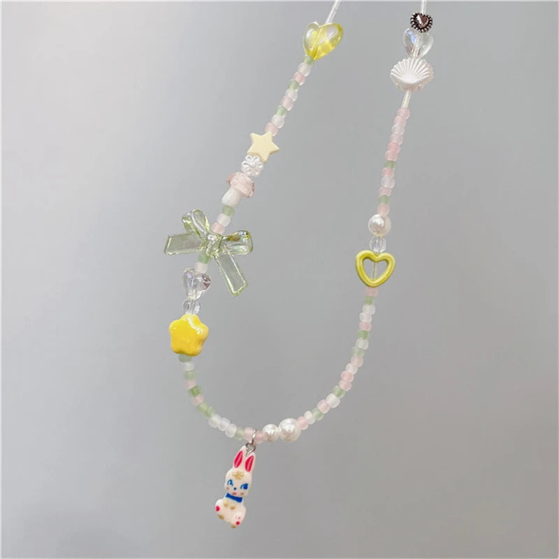 Vintage Heart Bow Pendant Necklace for Egirl