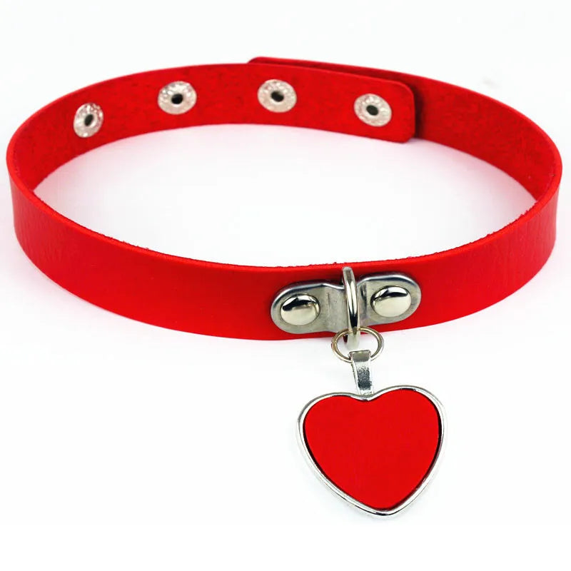 Gothic Heart Pendant Necklace Leather Collar Punk Rock Harajuku Charm Jewelry