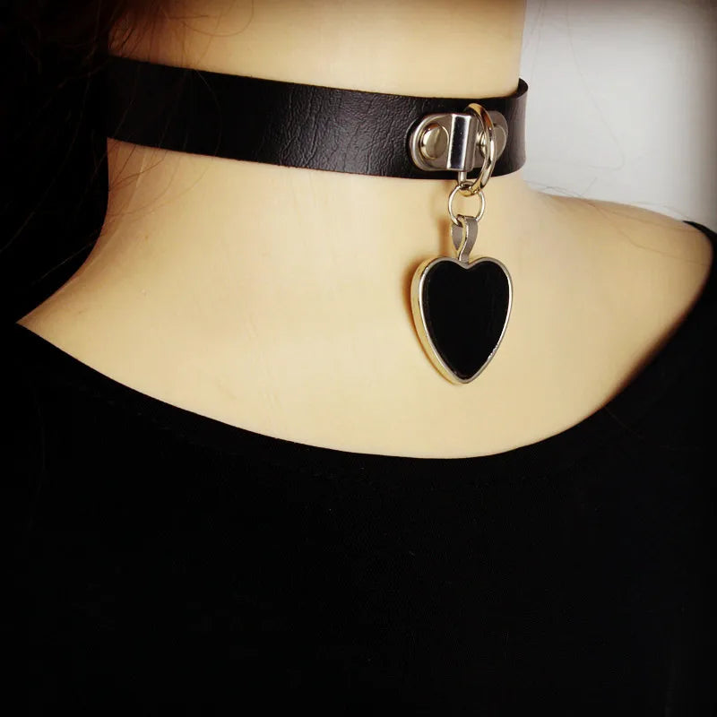 Gothic Heart Pendant Necklace Leather Collar Punk Rock Harajuku Charm Jewelry