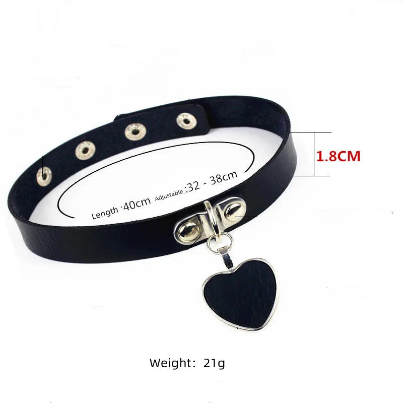 Gothic Heart Pendant Necklace Leather Collar Punk Rock Harajuku Charm Jewelry