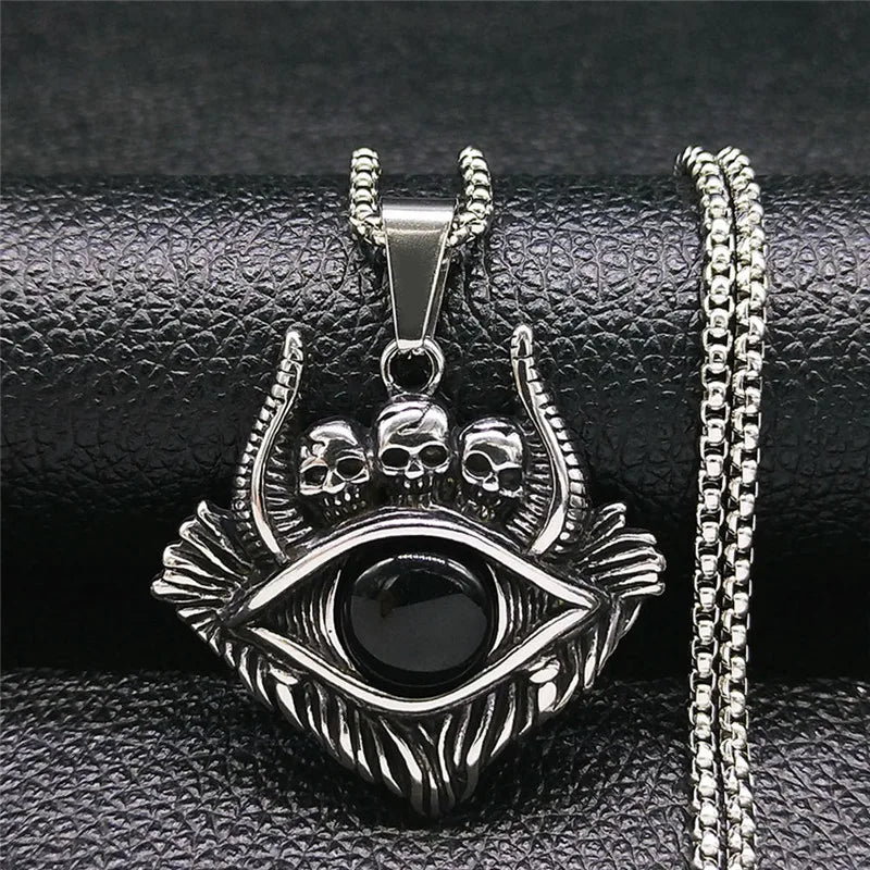 Gothic Satan Shofar Eyes Stainless Steel Chain Necklaces