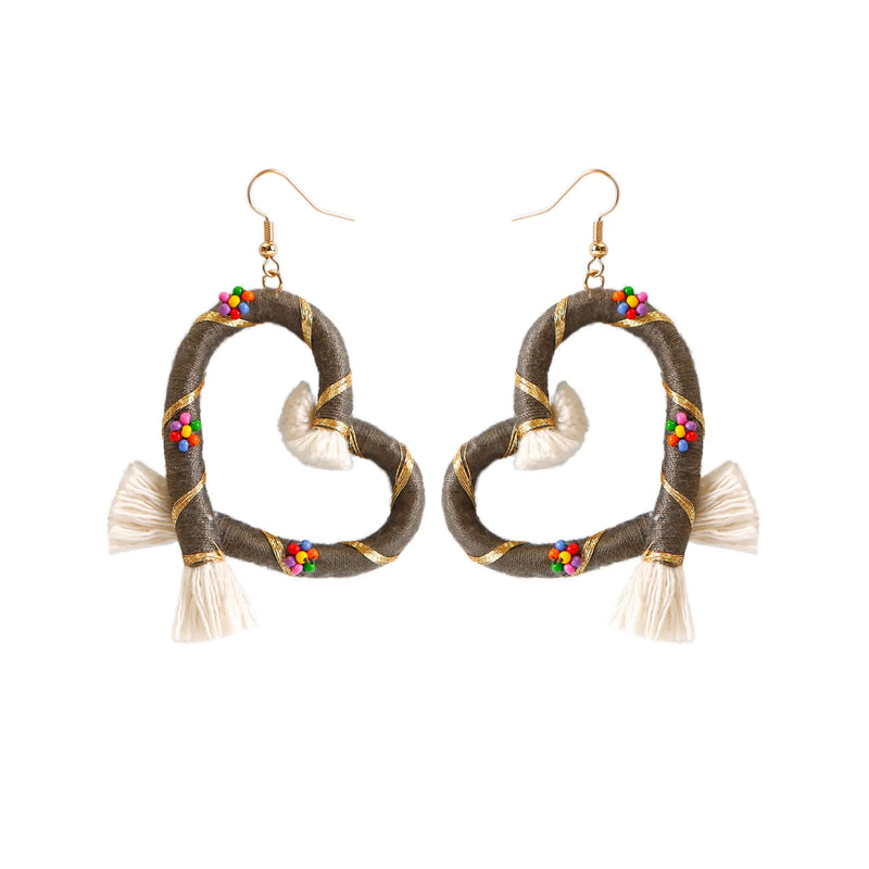 Hand-woven Peach Heart Love Ear Hook Earrings Retro Style
