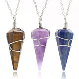 Hexagonal Cone Crystal Winding Pendant Natural Stone Quartz Healing Point