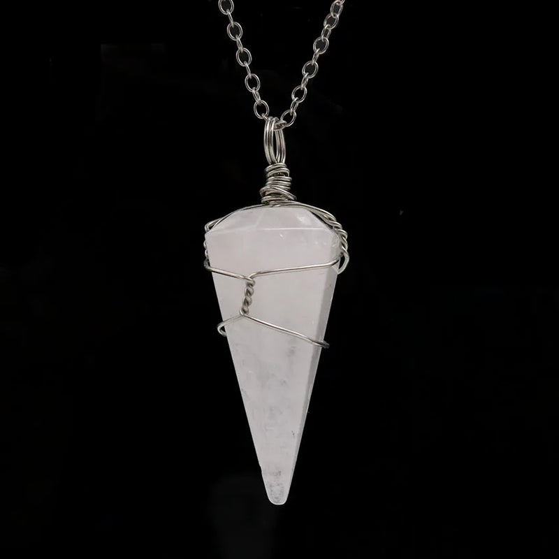 Hexagonal Cone Crystal Winding Pendant Natural Stone Quartz Healing Point