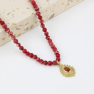 18KGF Banquet Jewelry Woman Natural Stone Beaded Necklace Pendant