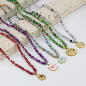 18KGF Banquet Jewelry Woman Natural Stone Beaded Necklace Pendant