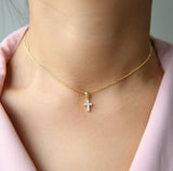 925 Sterling Pave AAAA Cz Tiny Cross Pendant Necklaces For Women