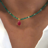 High Banquet Natural Stone Beaded Chain Necklace Crystal Pendant