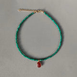 High Banquet Natural Stone Beaded Chain Necklace Crystal Pendant