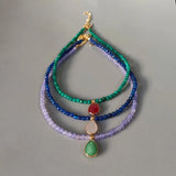 High Banquet Natural Stone Beaded Chain Necklace Crystal Pendant