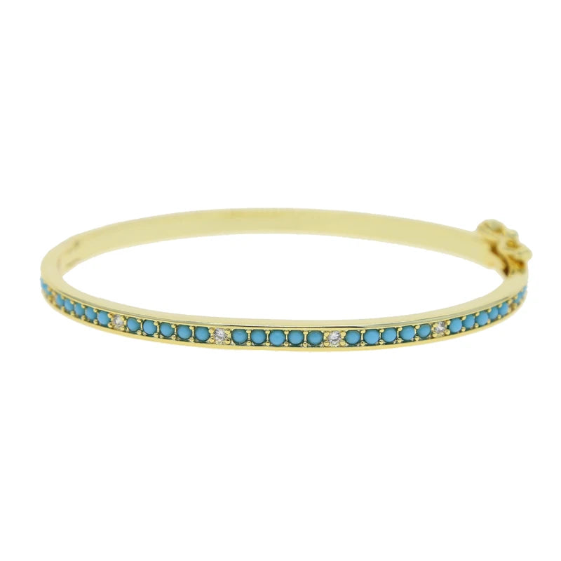 Women's Turquoise Stone Bangle Bracelet with Clear CZ