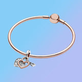 S925 Sterling Silver Heart Padlock Double Charm Bracelet Set