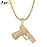 Hip Hop CZ Gun Pendant Necklace Franco Chain Iced Out Bling