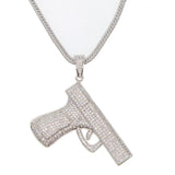 Hip Hop CZ Gun Pendant Necklace Franco Chain Iced Out Bling