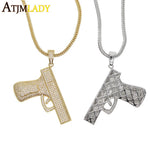 Hip Hop CZ Gun Pendant Necklace Franco Chain Iced Out Bling