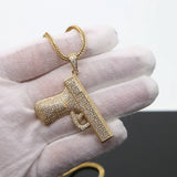 Hip Hop CZ Gun Pendant Necklace Franco Chain Iced Out Bling