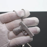Hip Hop CZ Gun Pendant Necklace Franco Chain Iced Out Bling
