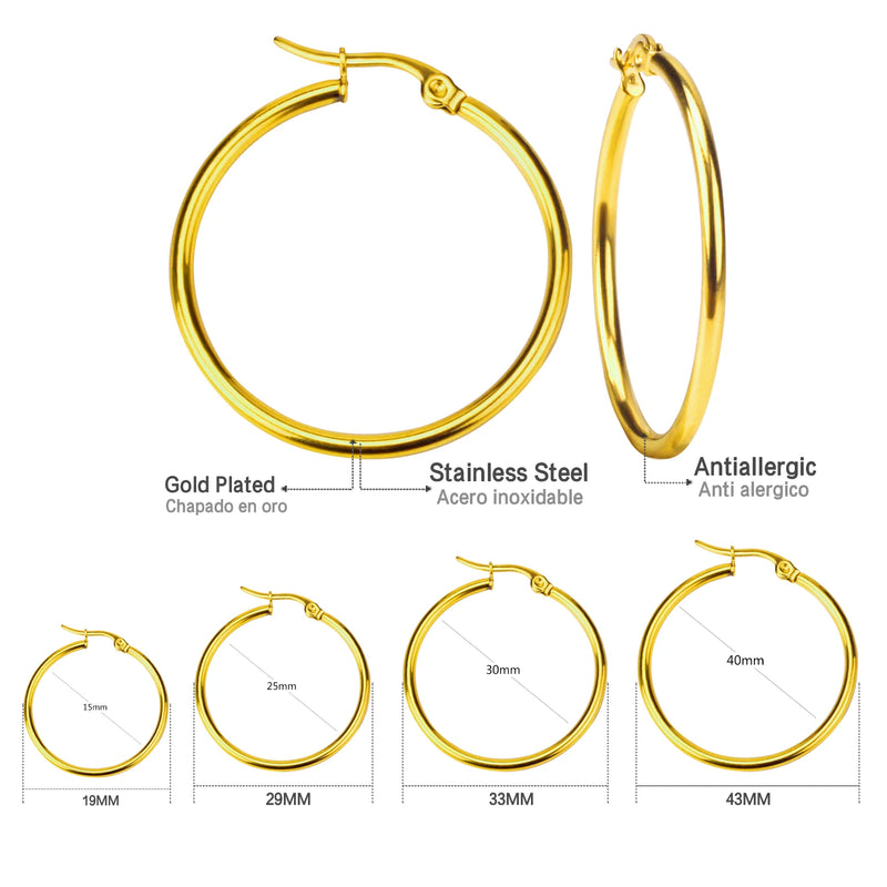 Hoop Earrings Stainless Steel Round Silver Party Jewelry