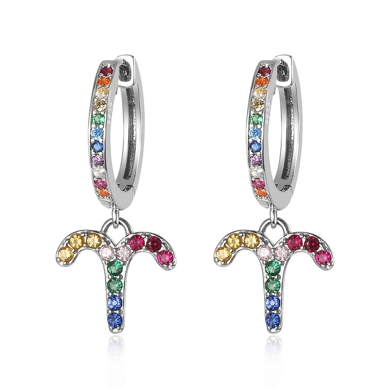 Colorful Zircon Drop Hoop Earrings S925 Sterling Silver
