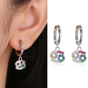 Colorful Zircon Drop Hoop Earrings S925 Sterling Silver