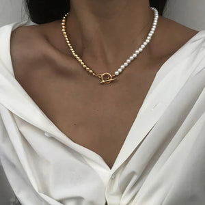 Vintage Pearl Bead Chain Necklace for Women Choker Neck Jewelry