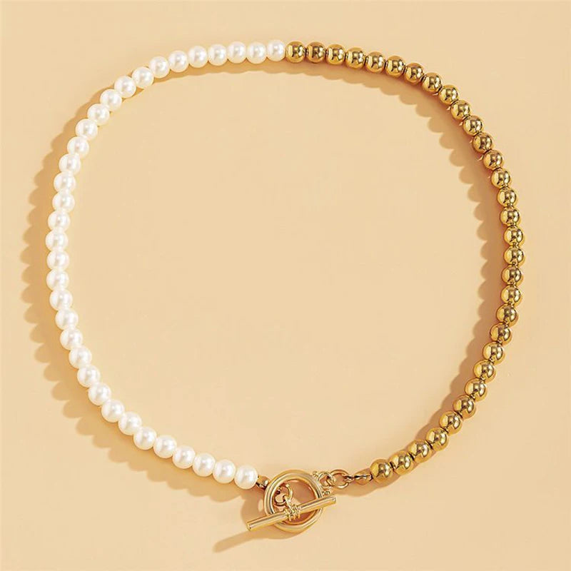 Vintage Pearl Bead Chain Necklace for Women Choker Neck Jewelry