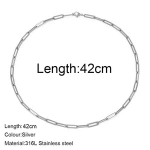 Paperclip Link Chain Necklace Stainless Steel Women Men Jewelry