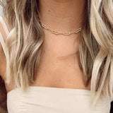 Paperclip Link Chain Necklace Stainless Steel Women Men Jewelry