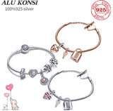 925 Sterling Silver pan Bracelet for Women Fit Original Charms Bangle
