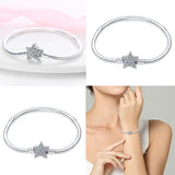 925 Silver Star & Heart Snake Chain Bracelet for Charm Beads DIY Jewelry