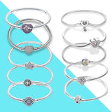 925 Silver Star & Heart Snake Chain Bracelet for Charm Beads DIY Jewelry