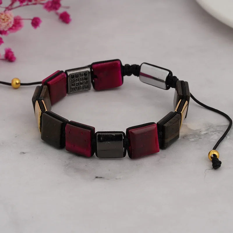 Natural Stone Square Gallstone Bracelet Men Cuff Jewelry