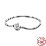 925 Silver Stars Pav? Round Sparkling Buckle Snake Chain Bracelet