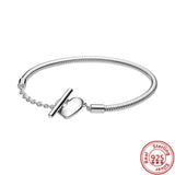 925 Silver T-Bar Snake Chain Heart Bracelet