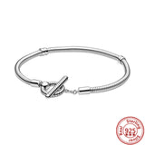925 Silver T-Bar Snake Chain Heart Bracelet