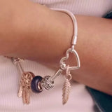 925 Silver Moment Heart Closure Snake Chain Women Bracelet