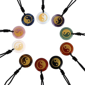 Engraved Taoist Taiji YinYang Fish Reiki Necklace Healing Crystal