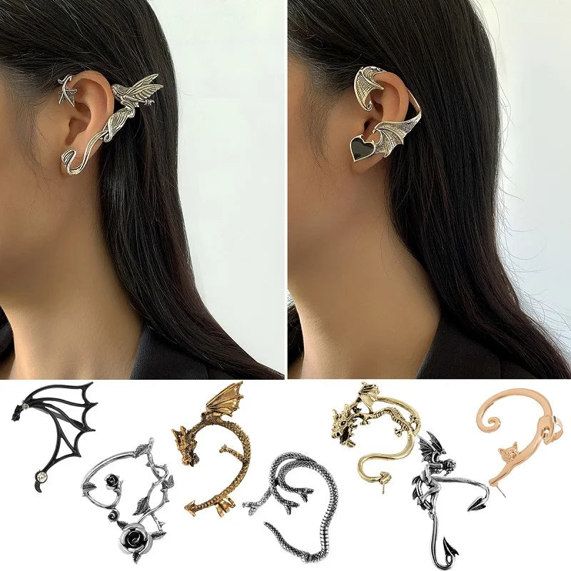 Vintage Punk Rock Dragon Ear Cuff Earrings